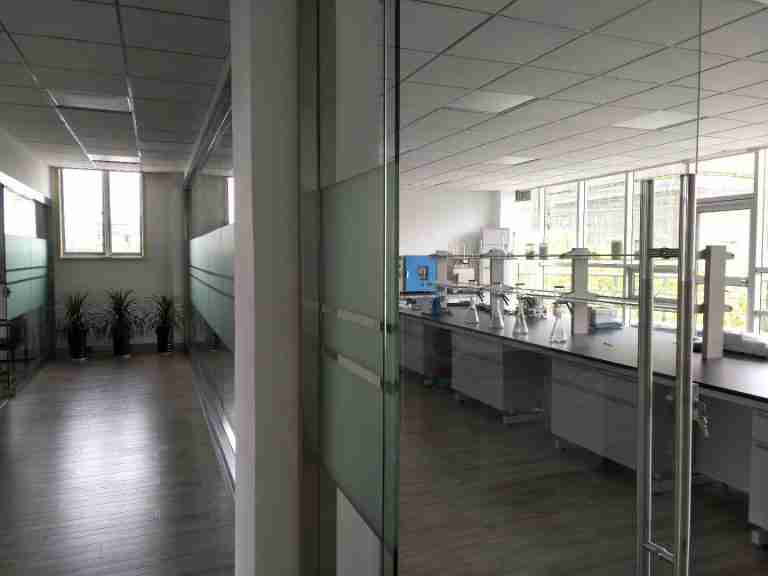 View into the laboratory through the glass partition